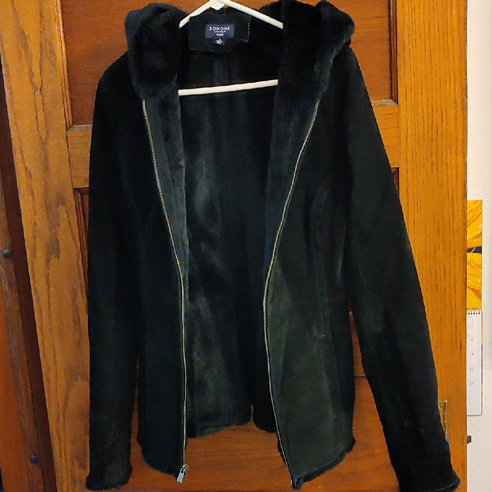 Sonoma Black Faux Fur Lined Leather Jacket